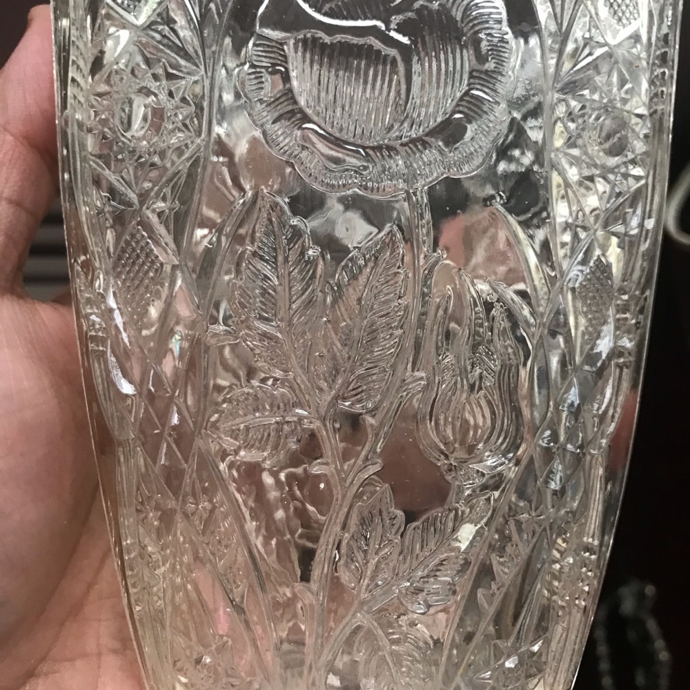 Clear Glass Vase with Floral Design